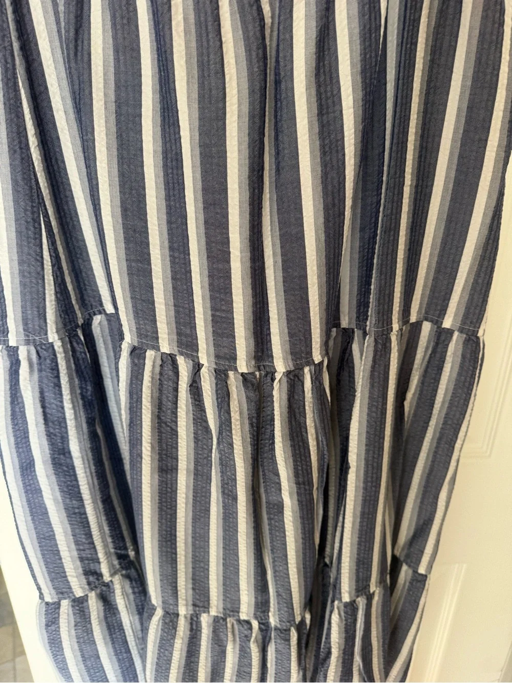 cloth & stone Blue and White Vertical Striped Tiered Maxi Skirt